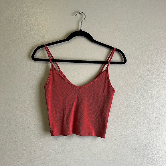 Source Unknown Tops - Juniors Ribbed Sleeveless Coral Crop Top Size Small